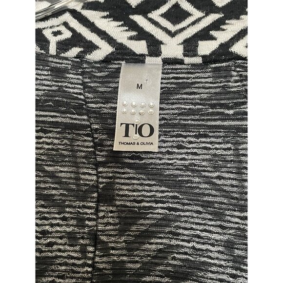 Thomas & Olivia Open Front Cardigan Sweater Black White Aztec Tribal Knit Size M - Picture 3 of 9
